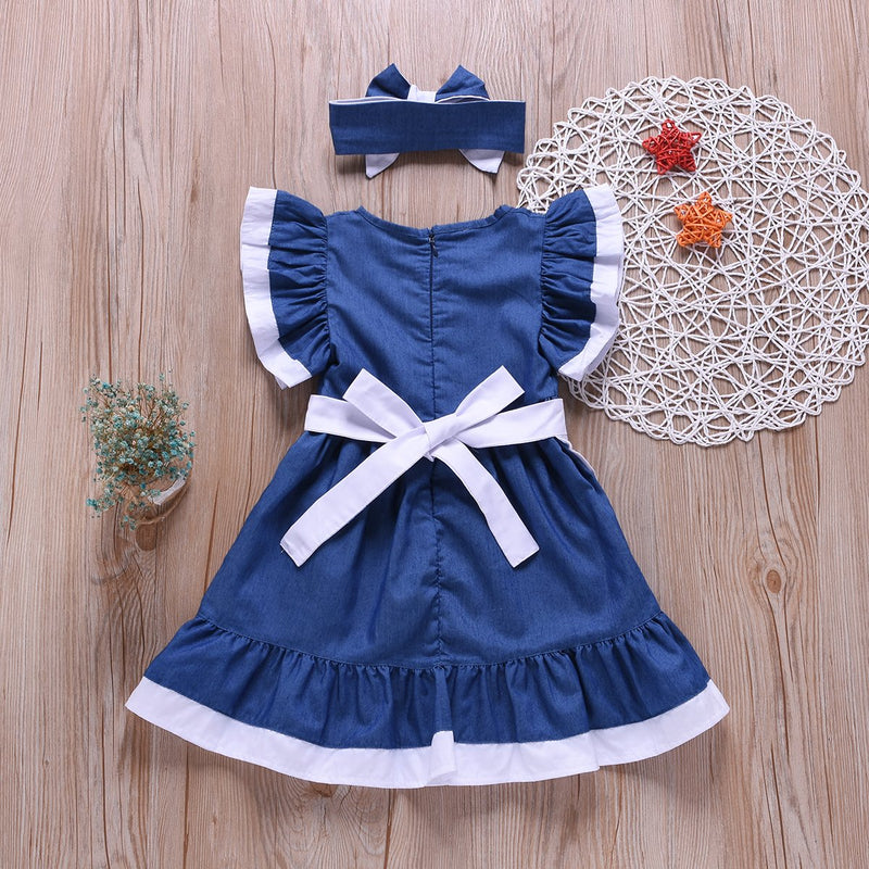 Fashionable 2-Piece Cute Solid Color Fly Sleeve Dress - PrettyKid