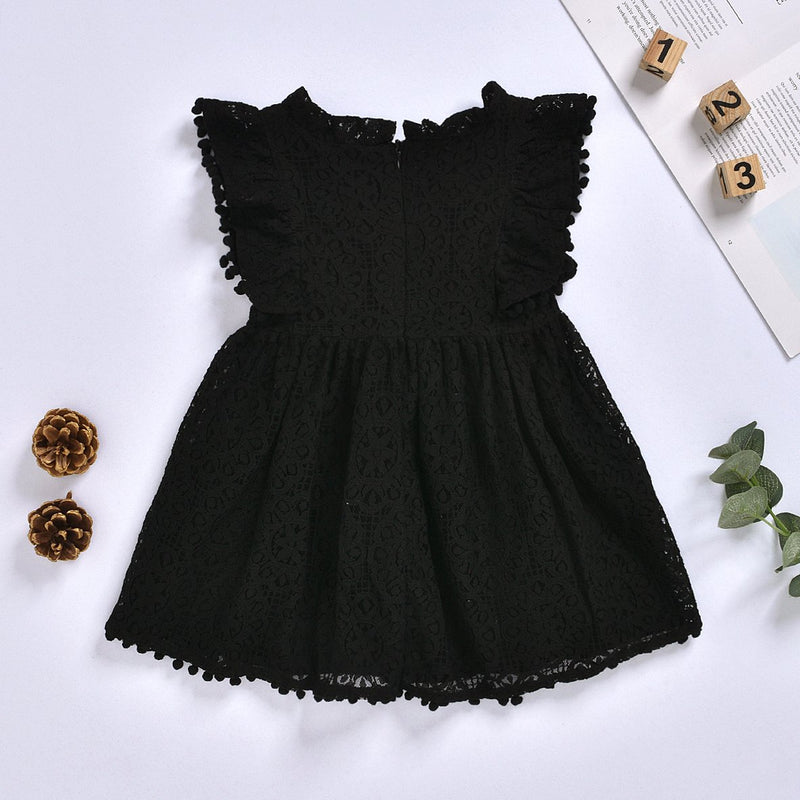 Fashionable Solid Color Fly Sleeve Mesh Hollow Out Dress - PrettyKid