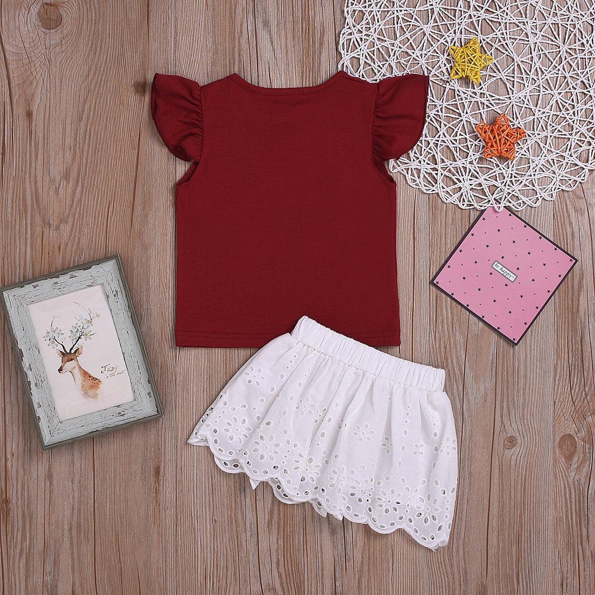 Toddler Girls Cartoon Rabbit T-Shirt Top Lace Skirt Short Skirt - PrettyKid