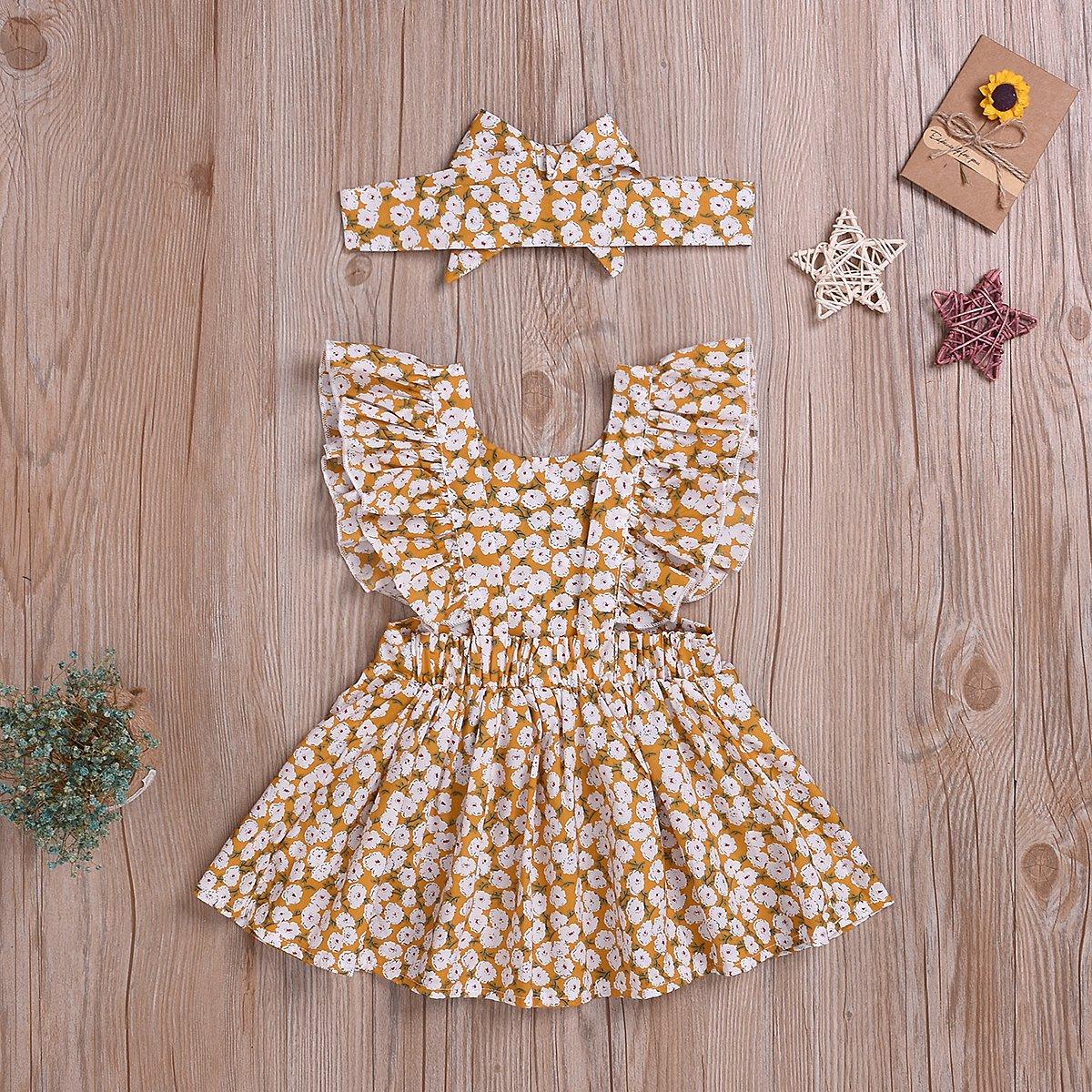 Toddler Girls Floral Dress Lovely Suspender Princess Skirt & Headdress - PrettyKid