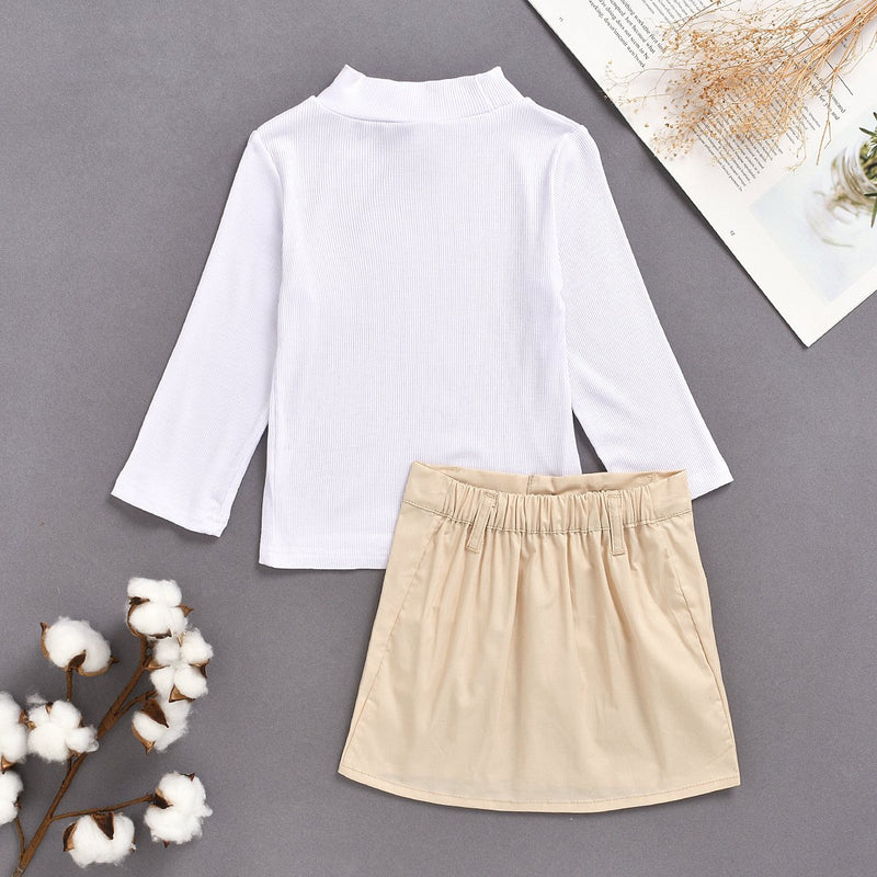 Fashionable Girls Solid Color Half Turtleneck Knit Top & Pocket Skirt - PrettyKid