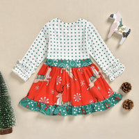 Toddler Girls Polka Dot Print Deer Dress Bow Long Sleeve Dress - PrettyKid