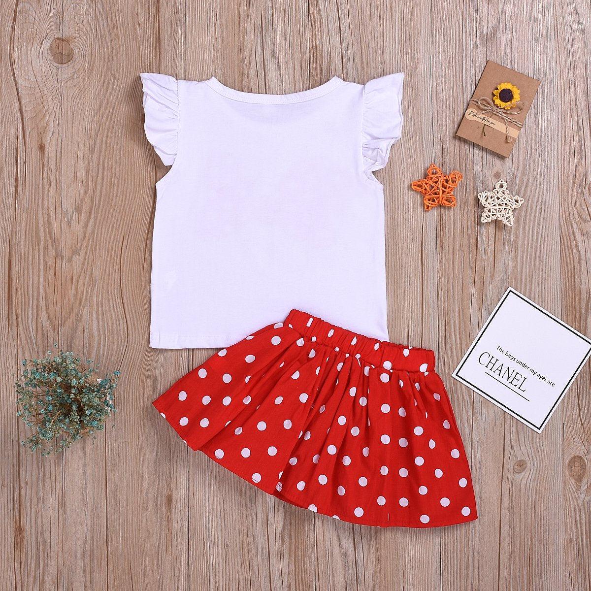 Girls 2-Piece Bow T-Shirt Polka Dot Skirt - PrettyKid