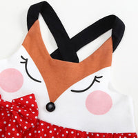 Toddler Girls Cartoon Fox Splice Suspender Bow Polka Dot Dress - PrettyKid