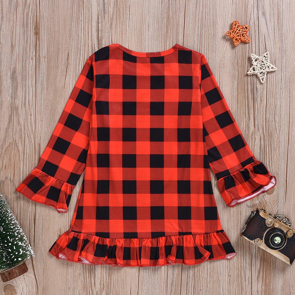 Toddler Girl's Deer Head Plaid Long-Sleeve Dress - PrettyKid