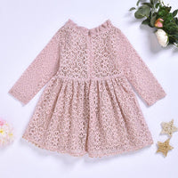 Fashionable Girls Pink Ruffle Collar Mesh Princess Dress - PrettyKid