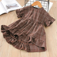 Toddler Girls Short Sleeve Pleated Plaid Dress Princess Dress - PrettyKid