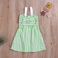 Toddler Girls Green Striped Princess Dress Bow Suspender Dress - PrettyKid