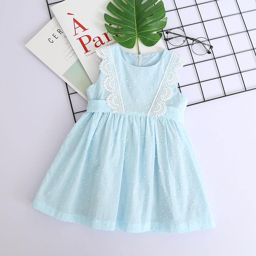 Girls Lace Vest Skirt Solid Color Sleeveless Princess Dress - PrettyKid