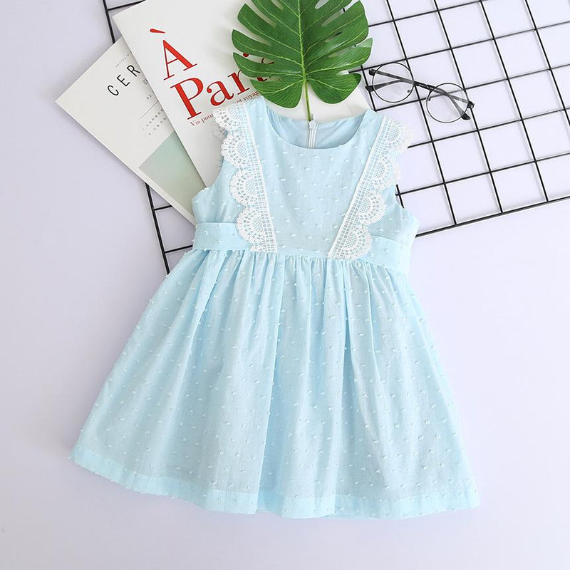 Girls Lace Vest Skirt Solid Color Sleeveless Princess Dress - PrettyKid