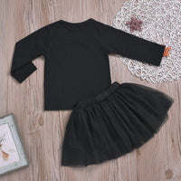 Halloween Girls Bow Long Sleeve Top Mesh Skirt - PrettyKid