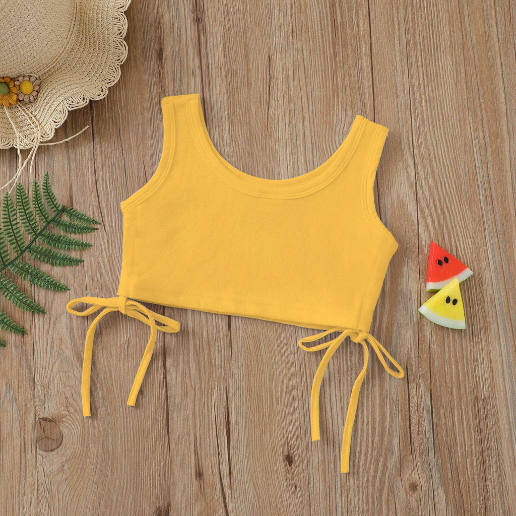18M-6Y Toddler Girls Solid Color Drawstring Tank Tops Fashion Girl Wholesale - PrettyKid