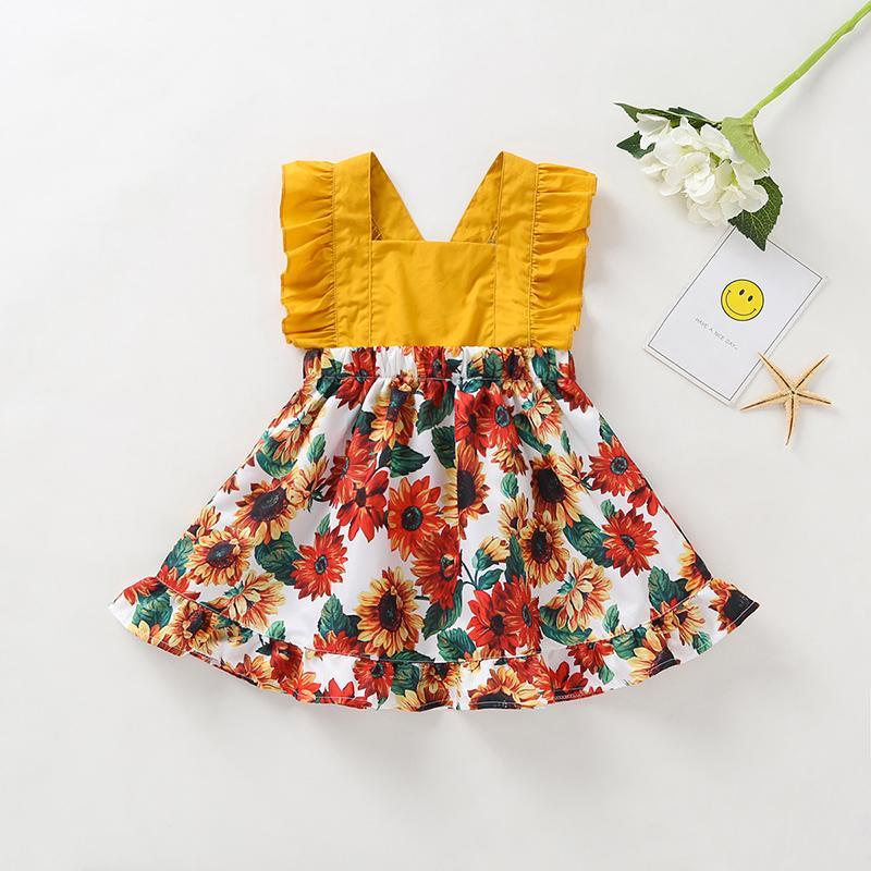 Ruffle Floral Printed Dress for Toddler Girl Wholesale children's clothing - PrettyKid