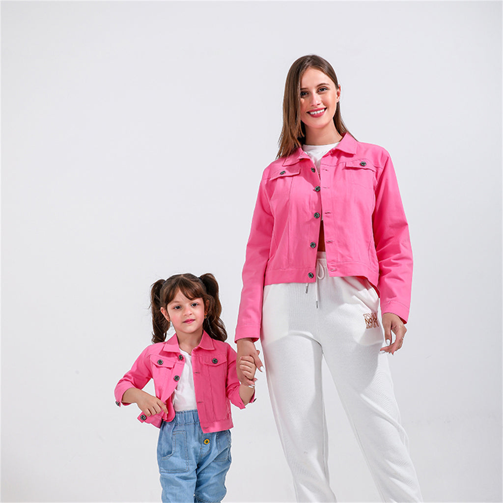 Wholesale Causal Solid Color Long Sleeve Jean Jacket for Mom and Me in Bulk - PrettyKid