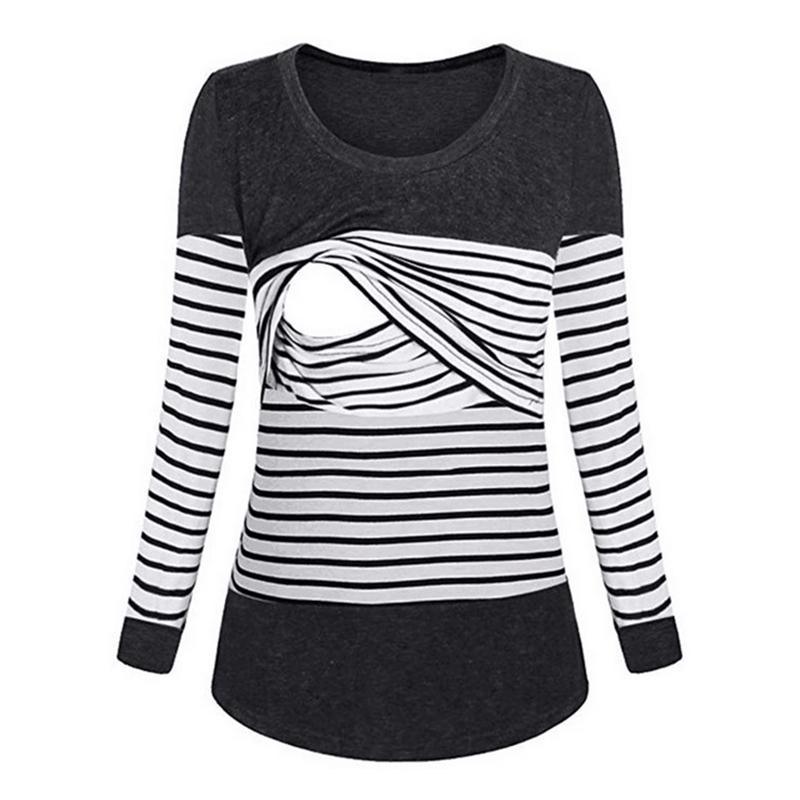 Women Long-Sleeve Striped Nursing Top - PrettyKid