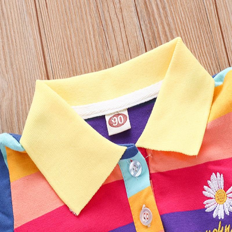 Toddler Girl Polo Collar Rainbow Dress Children's Clothing - PrettyKid