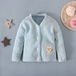 Bunny Print V-Neck Wool Cardigan Baby Girl Clothing - PrettyKid
