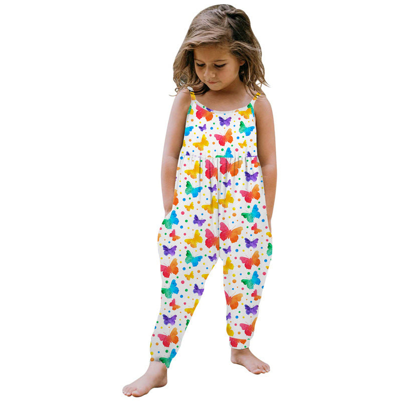 18M-6Y Toddler Girls Bear Butterfly Print Cami Jumpsuit Wholesale Girls Fashion Clothes - PrettyKid