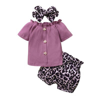 Baby Girl 3pcs Leopard Pattern Suit T-Shirt & Short & Headhand - PrettyKid