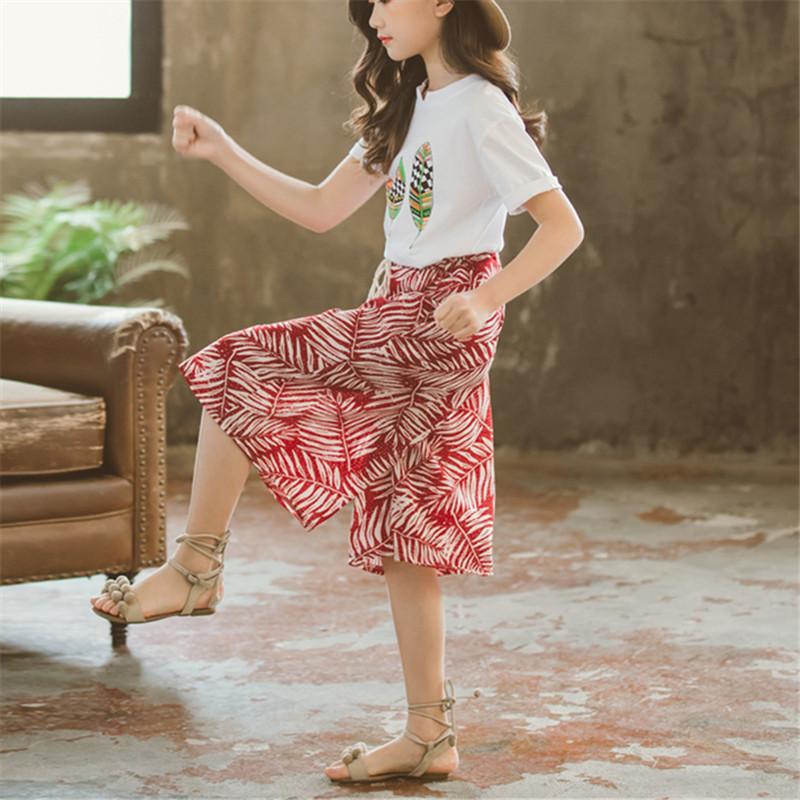 2-piece Plant Printed T-Shirt&Skirt for Girl - PrettyKid