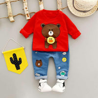 2-piece Bear Pattern Sweatshirts & Pants for Children Boy - PrettyKid