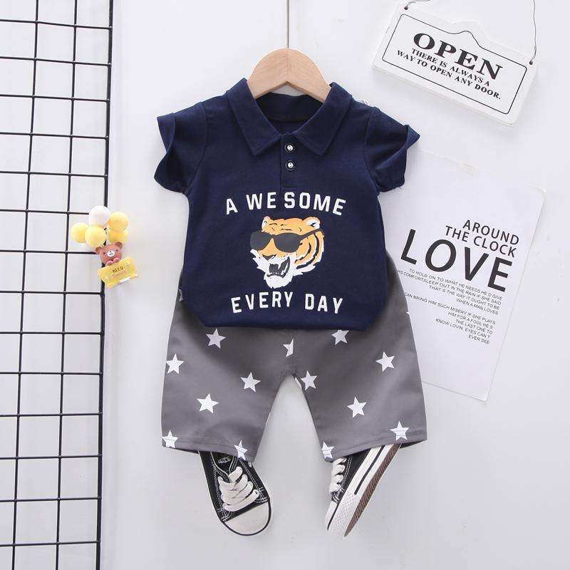 Toddler Boy Dog Pattern T-shirt & Star Pattern Shorts Wholesale Children's Clothing - PrettyKid