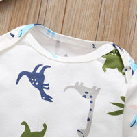 Baby Boys Cartoon Dinosaur Printed Vest Coat Bodysuit Pants Set Trendy Baby Clothes Wholesale - PrettyKid