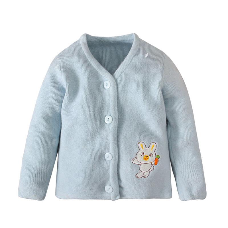 Bunny Print V-Neck Wool Cardigan Baby Girl Clothing - PrettyKid