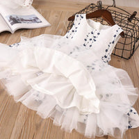 Girls Cotton Embroidered Dress Sleeveless Tulle Princess Dress - PrettyKid