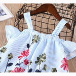 Girls Off Shoulder Striped Suspender Dress Embroidered Princess Dress - PrettyKid