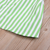 Toddler Girls Green Striped Princess Dress Bow Suspender Dress - PrettyKid