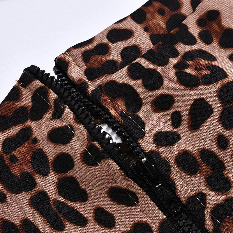 Fashionable Ruffled Collar Long Sleeve Top & Leopard Zip Skirt - PrettyKid