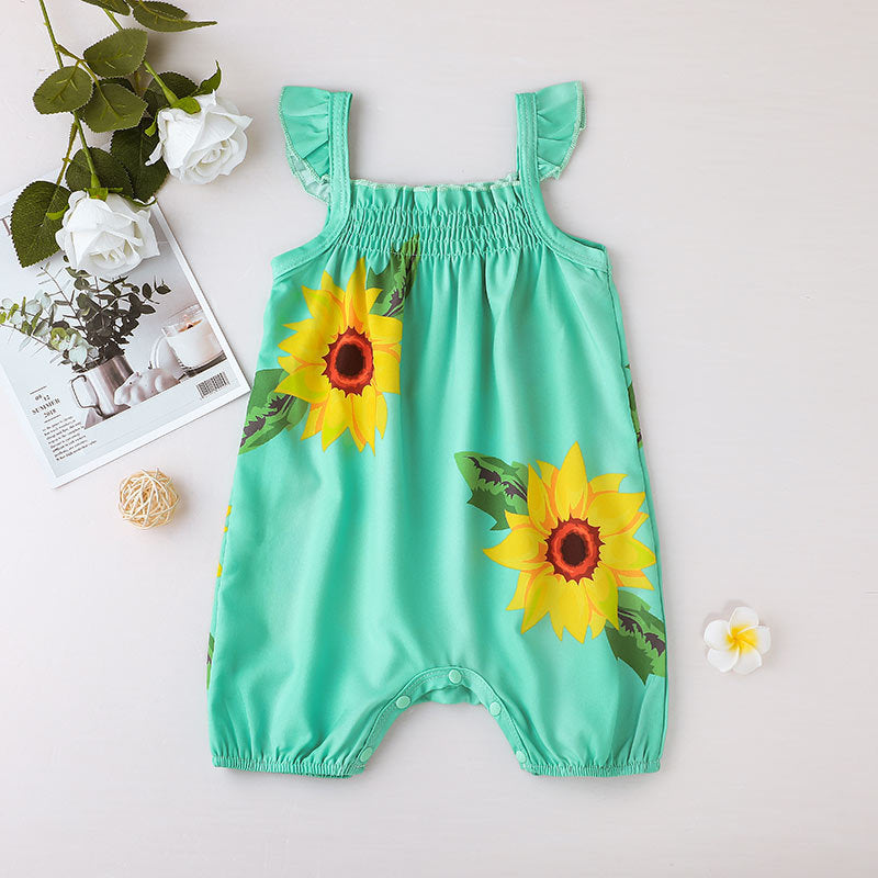 3-18M Baby Girls Sunflower Flutter Sleeve Cami Rompeer Bulk Baby Clothes - PrettyKid