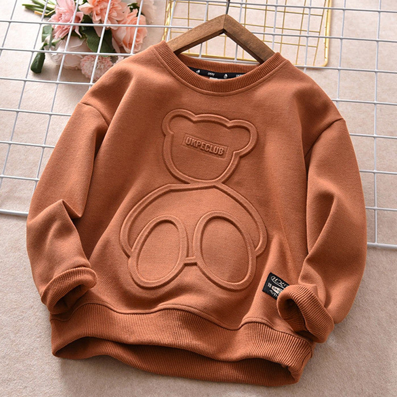 Wholesale Kids Boys Bear Print Drop Shoulder Pullover Sweatshirt in Bulk - PrettyKid