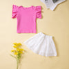 18M-6Y Toddler Girls Outfits Sets Letter Print Flutter Sleeve Top & Mesh Skirts Fashion Girl Wholesale