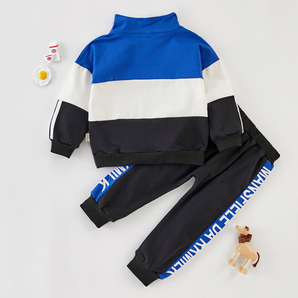 Toddler Boy Letter Pattern Color-block Coat & Pants - PrettyKid