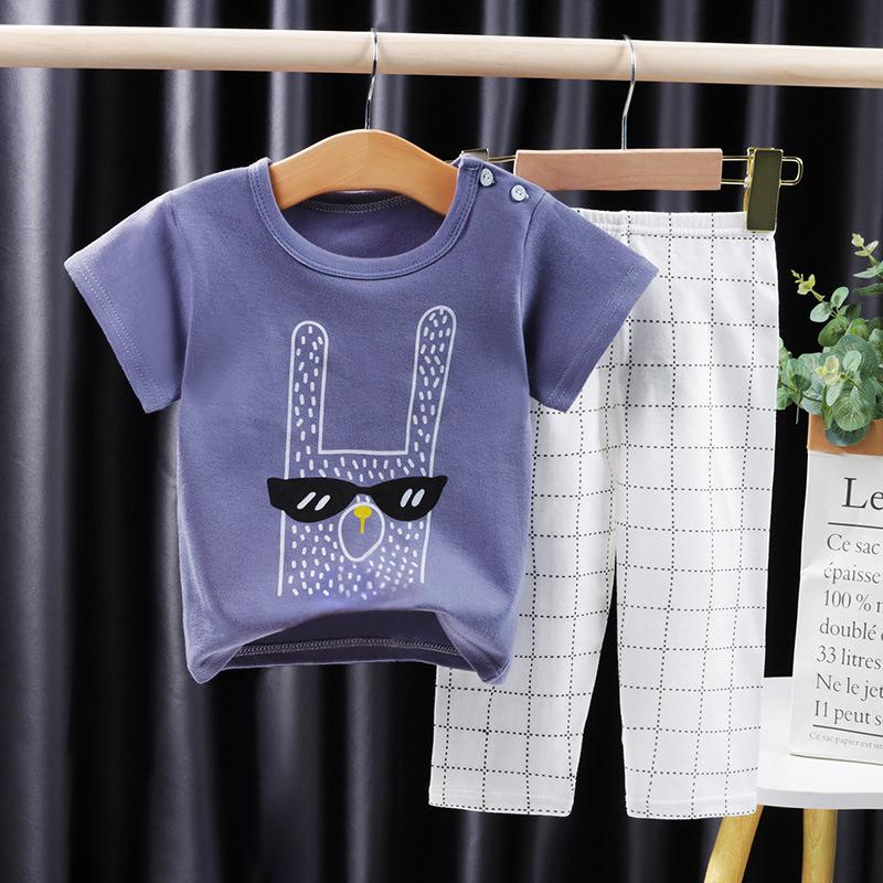 Toddler Boy Cartoon Animal Pattern Letter Print Pajama Top & Capri Pants - PrettyKid