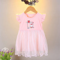 Toddler Girl Ruffle Sleeve Rabbit Mesh Hem Dress - PrettyKid