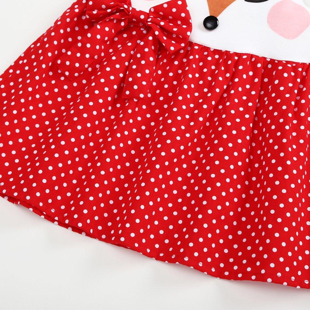 Toddler Girls Cartoon Fox Splice Suspender Bow Polka Dot Dress - PrettyKid