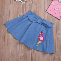 Fashionable Girls Flamingo Top & Denim Skirt - PrettyKid