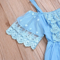 Fashionable Girls Ruffle Trim Solid Color Lace Suspender Dress - PrettyKid