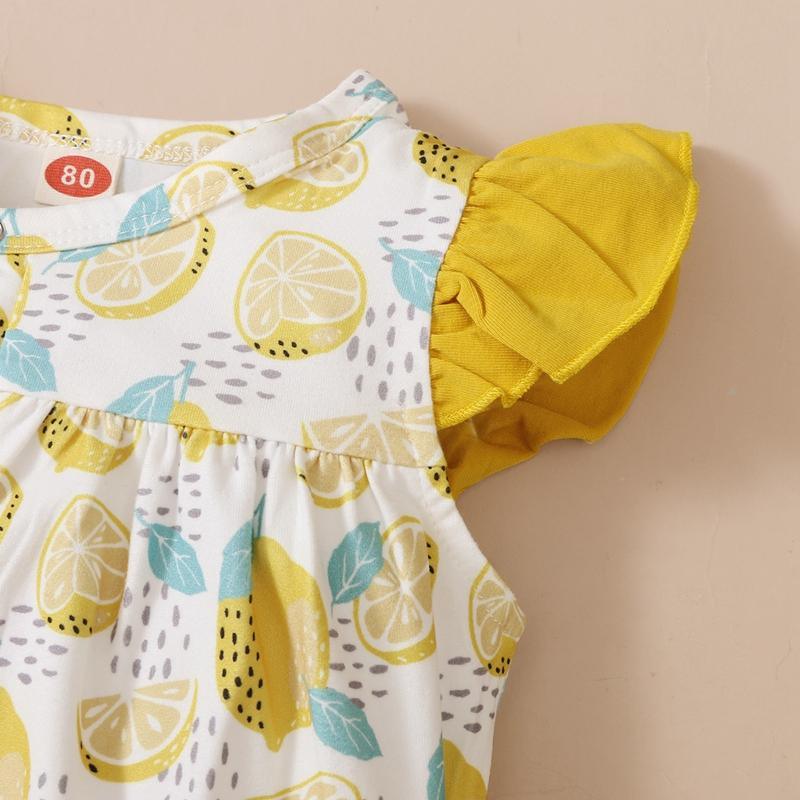 Baby Girl Lemon Pattern Jumpsuit - PrettyKid