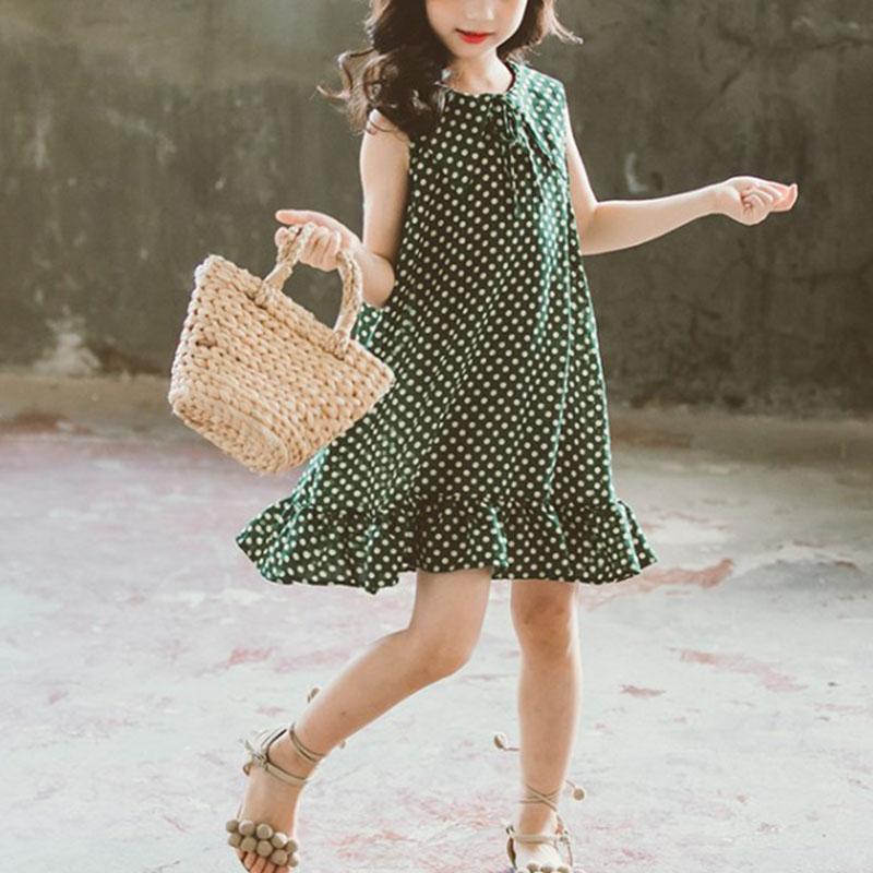 Girl Polka Dot Sleeveless Dress Children's Clothing - PrettyKid