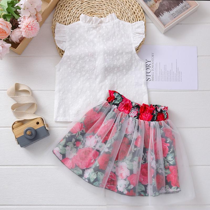 Toddler Girl Ruffle Top & Mesh Floral Skirt - PrettyKid