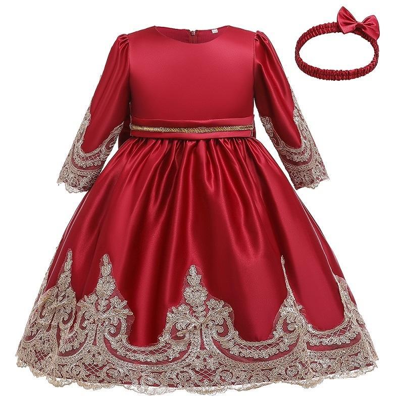 Girl Bowknot Decor Embroidered Print Formal Dress & Headband - PrettyKid