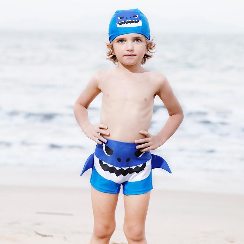 Kid Boy Cartoon Animal Patten Swimming Trunks & Swimming Cap 2 Pic - PrettyKid