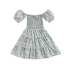 Cold Shoulder Short Sleeve Smocked Frilled Trim Floral Summer Dresses For Girls Wholesale KD167014 - PrettyKid