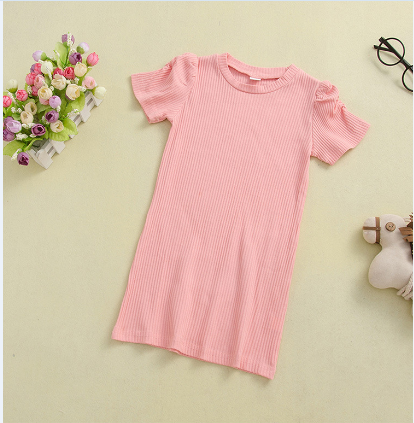 Toddler Girls Long Solid Color Short Sleeve Top Knitted Dress - PrettyKid
