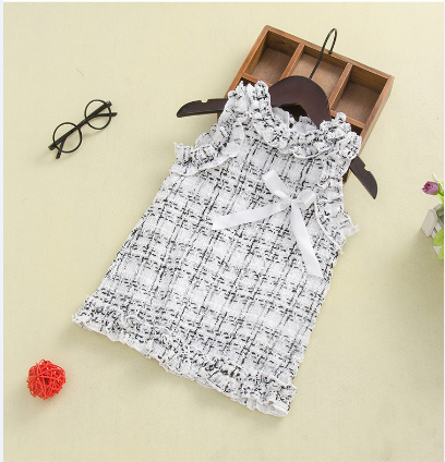 Fashionable Girl Sleeveless knitted Plaid Bow Dress - PrettyKid