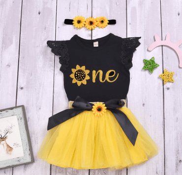 3-Piece Solid Color Letter Print Top & Bow Mesh Skirt - PrettyKid